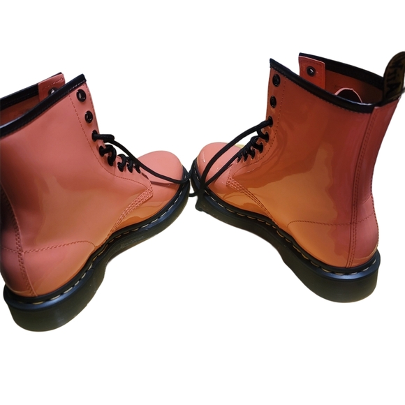 DR. MARTENS 1460 Women's Patent Leather Lace Up Boots in the color Coral - Picture 4 of 7